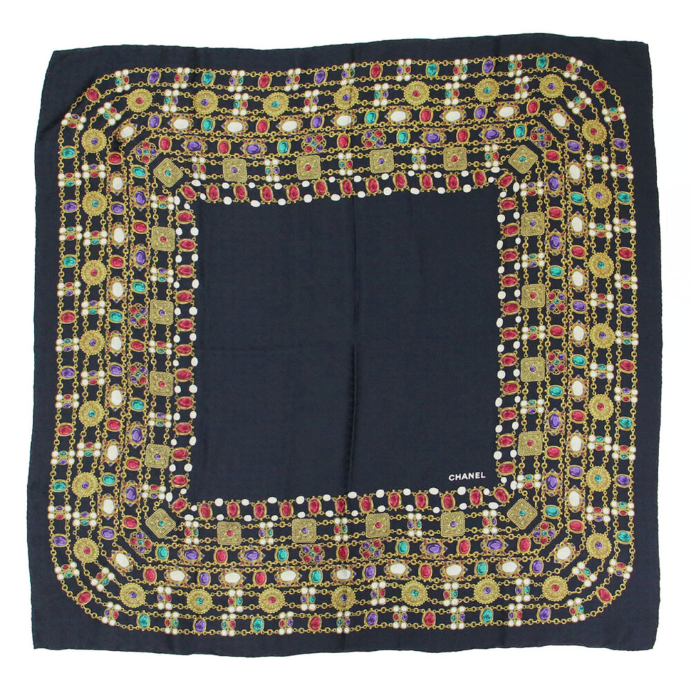 CHANEL scarf, muffler, jewelry print all-over pattern, jewels, rhinestones, l...